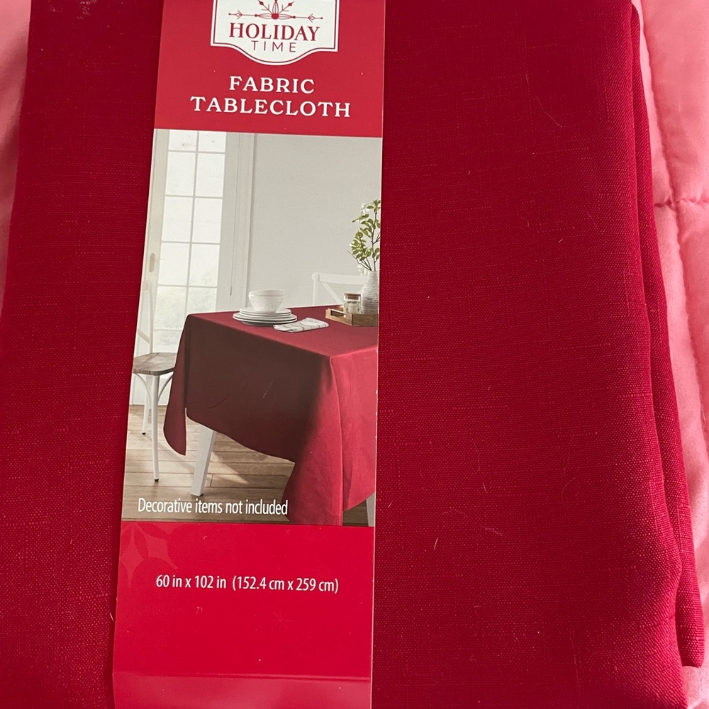 Holiday Time Red Fabric Tablecloth